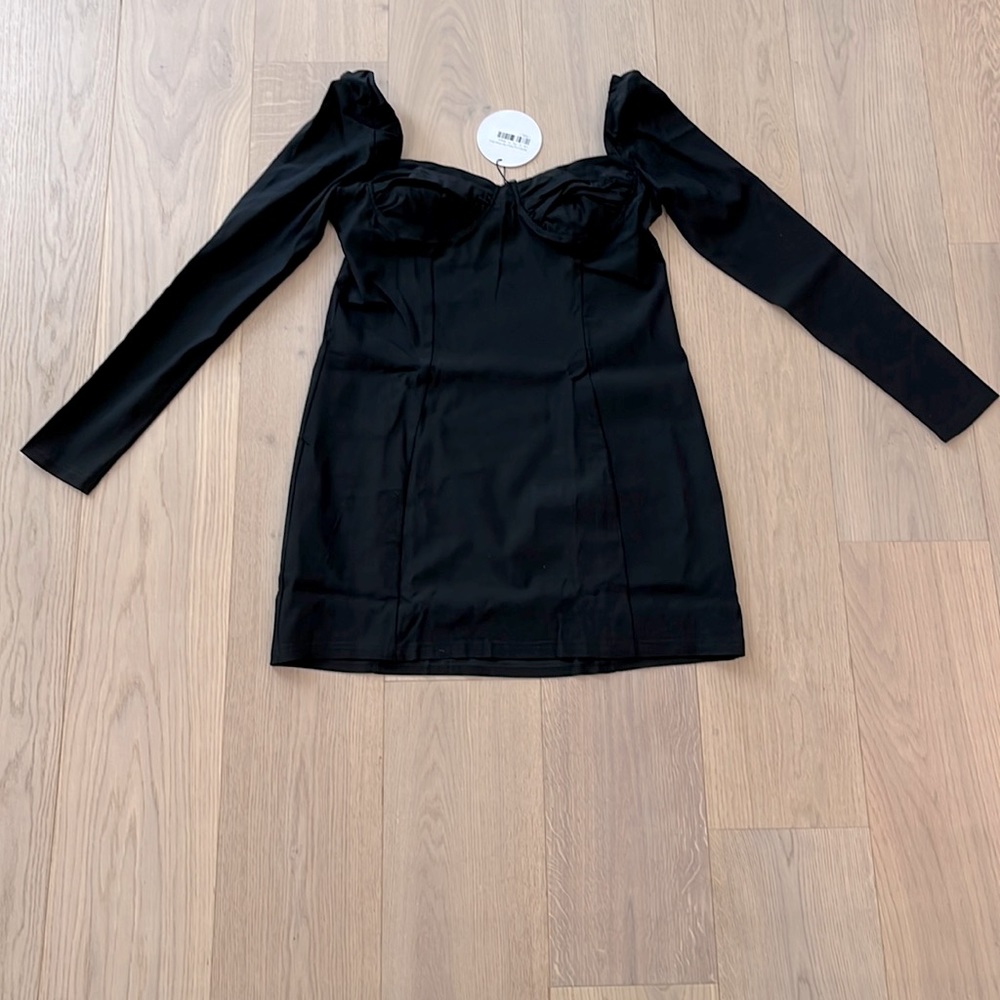 NWT Princess Polly Bartlett Sleeve Mini Dress Black Size 12